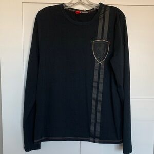 Scuderia Ferrari Black Long-Sleeve Crew with Gloss Stripe and Shield